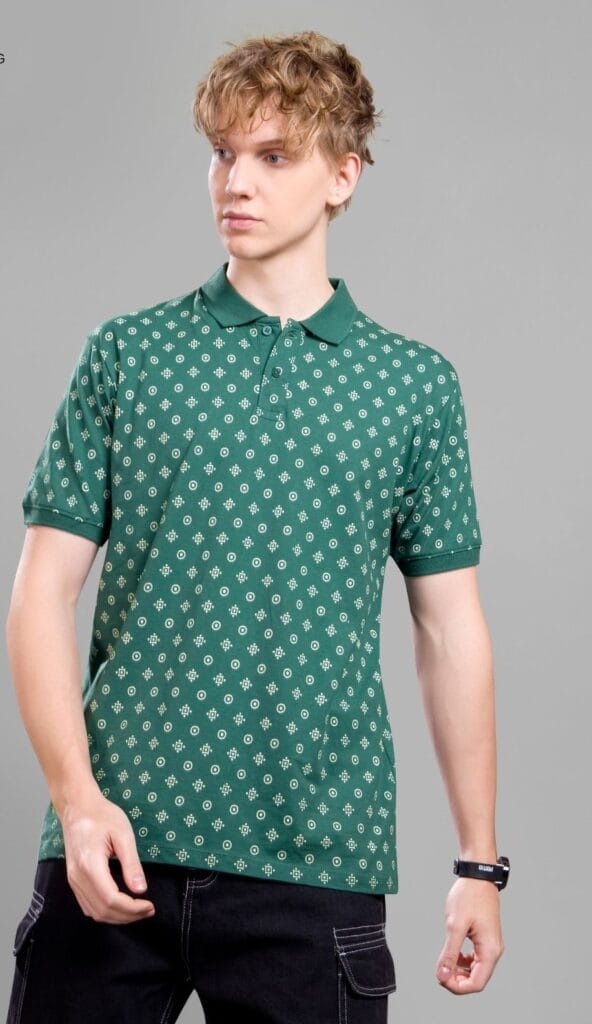 green with white polo t shirt
